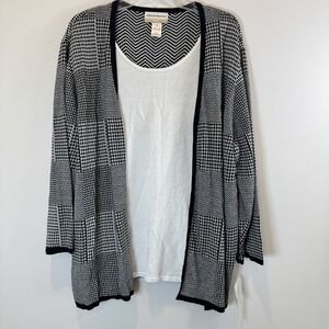 NEW Alfred Dunner Cardigan Feux White Top Size 3X Open Front Plus Size Cotton